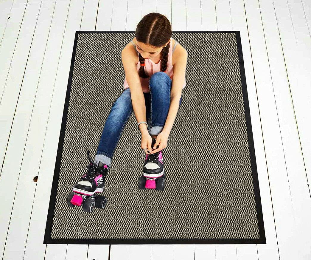 TrendMakers Door Mat Carpet Runner 40cm x 60cm LIGHT BEIGE/Black Heavy Duty Dirt Stopper Anti Slip Rubber Welcome Hallway Low Profile Floor Mat Front Doormat Indoor Outdoor Rugs