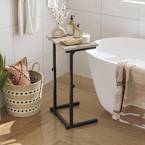 Miniatura 2 de HOOBRO Mesa auxiliar en forma de C para sofá, mesa auxiliar de altura ajustable, mesa de sofá para espacios pequeños, mesas de sofá que se deslizan