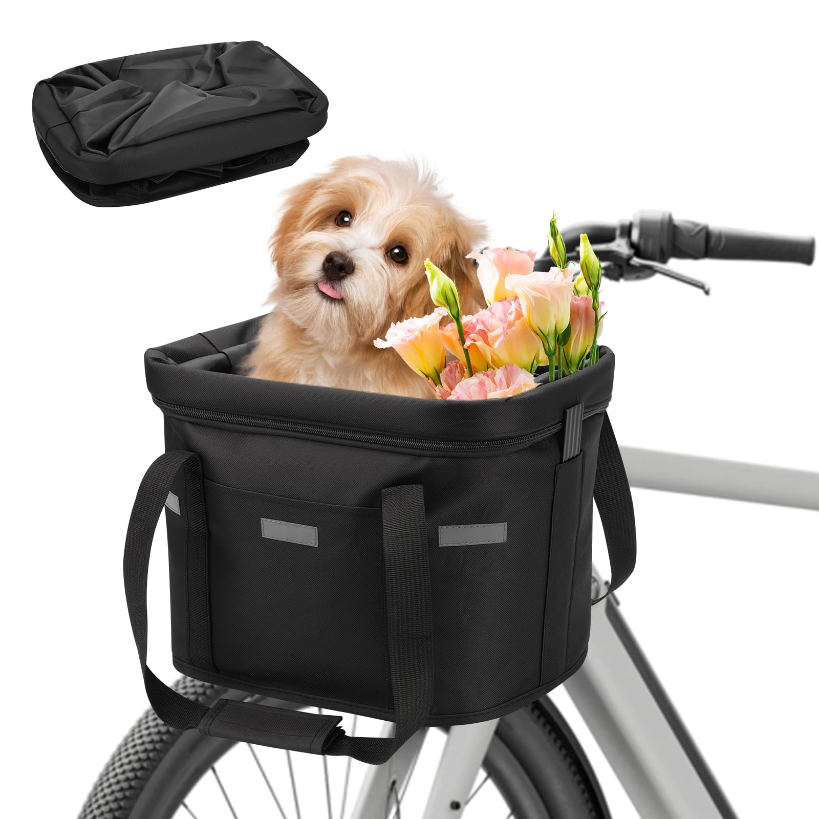 Bike Basket, Detachable Cycle Front Canvas Basket Carrier Pet Bag, Multi-Purpose Bike Handlebar Basket Front for Pet, Bicycle Front Basket, for Pets, Shopping, Camping and Outdoors Dog Bike Carrier