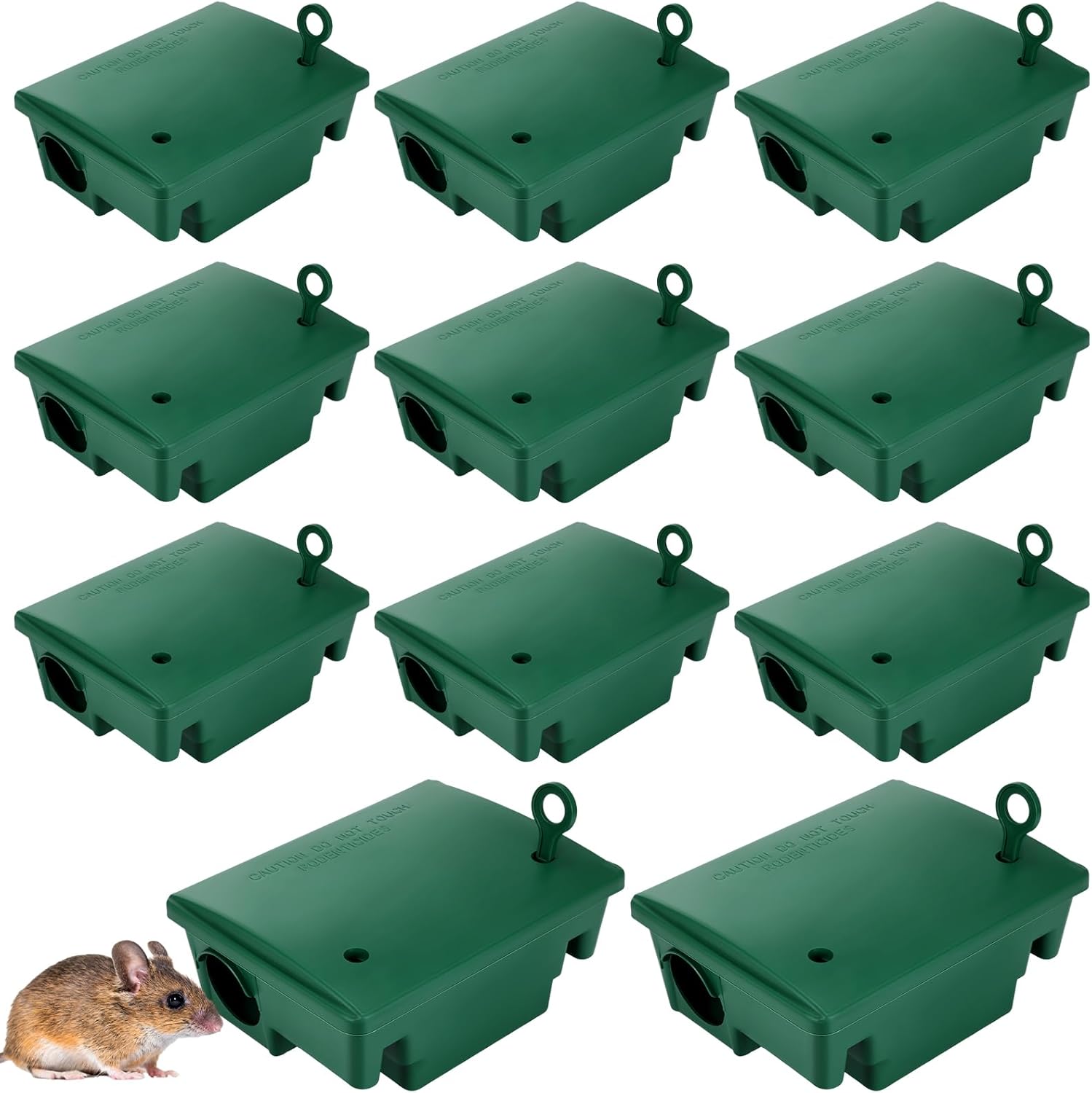 Qualirey 12 Packs Rat Bait Station Box Outdoor Rodent Rat Traps with Key Mouse Bait Station Indoor Mice Box for Outdoor Use Keeping Pets and Children Safe (Green) 12 Green
