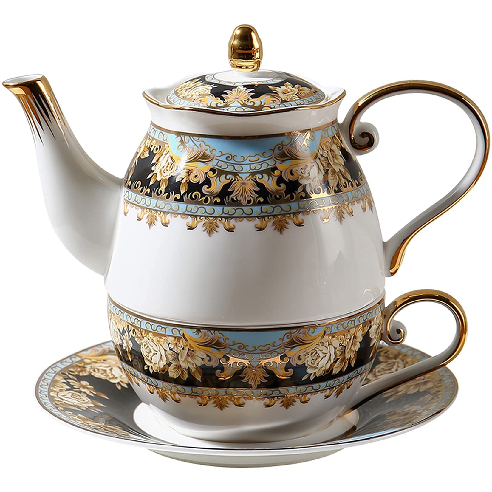 Sjdopulse White Court Style European Tea For One Teapot And Cup Set Bone China Tea Set Ceramic Teapot Tea Cup And Saucer Set Afternoon Tea Set Coffee Set
