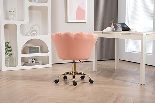 Miniatura 9 de ZOBIDO Cómoda silla de trabajo para oficina en casa con ruedas, bonita y moderna tapizada de terciopelo con respaldo de concha, silla de escritorio