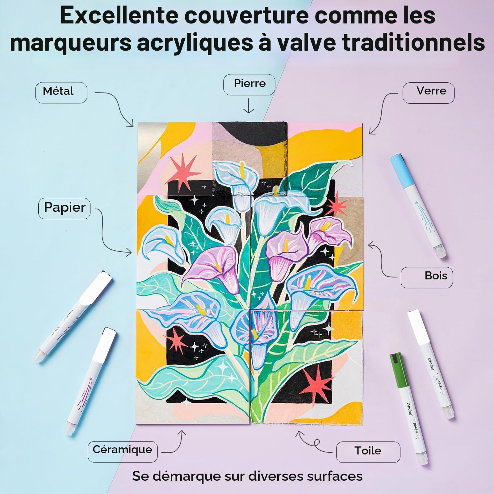 Ohuhu Marqueurs Acrylique 36 Top Pump Pointe Brosse pour DIY Peinture