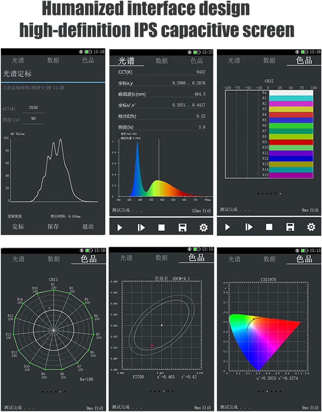Handheld Spectral Color illuminance Meter, Growth Light Tester, Light Measuring Instrument, illuminance Meter, Light Length, Color Temperature, illuminance, Color Index
