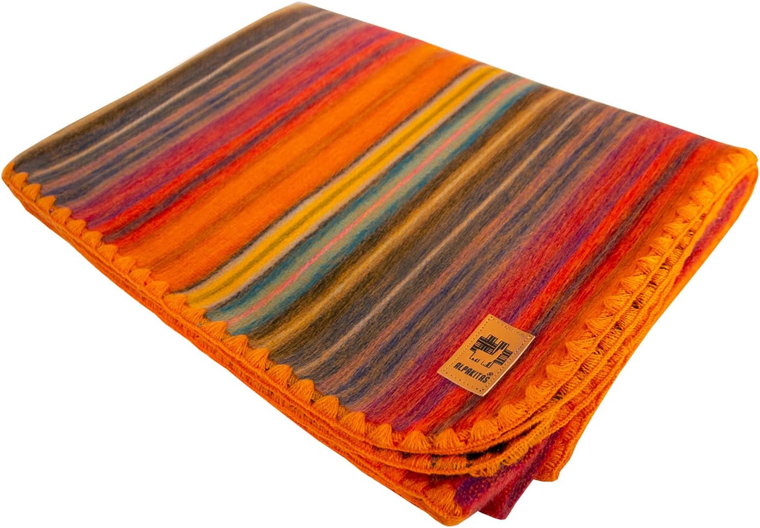 Alpaca Wool Blanket - Twin Size Throw & Warm, Lightweight, Couch or Camp - Outdoor - 75 x 38 Inches (Orange) - Image 5