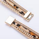 Boho Wrap Bracelets Leather Cuff Bangle Gold Beaded Bracelets for Women Stackable Infinity Bracelets Jewelry with Magnetic Clasp