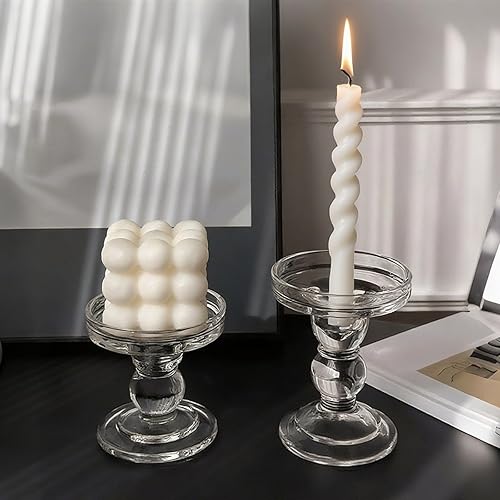 Vista 5 de Okllen Juego de 6 portavelas de cristal, candelabros de cristal transparente para mesa de comedor, centros de mesa de boda, sala de estar