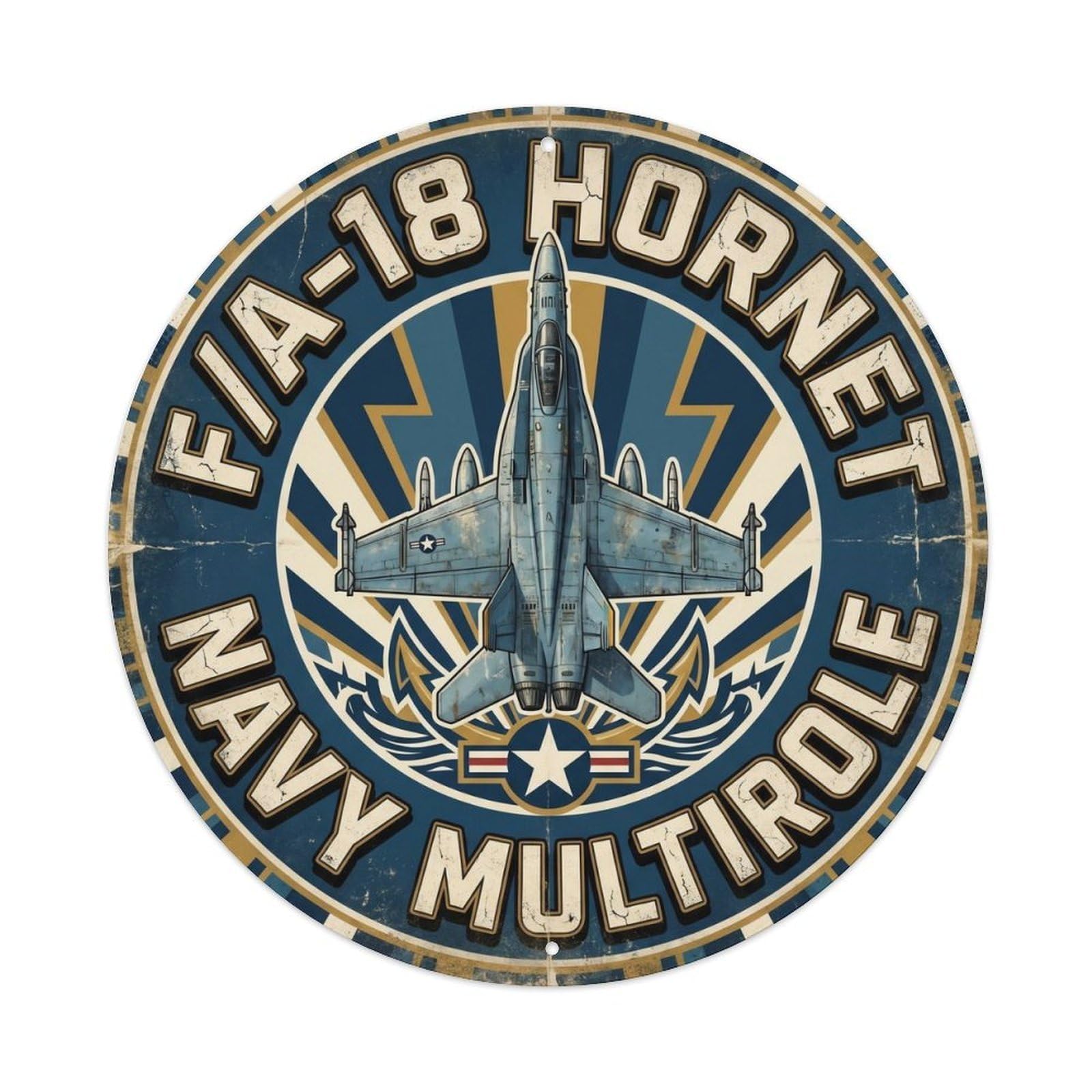 FA-18 Hornet Naval Strike Fighter Jet Multirole Retro Metal Tin Sign Plaque Wall Decor for Cafe, Man Cave, Club Bar, Office, Home Garden Round Metal Poster 8x8Inch