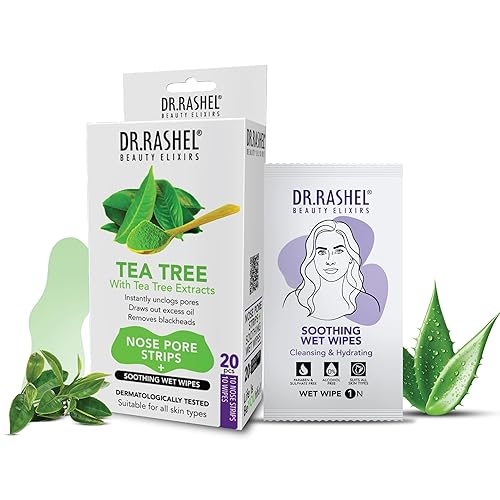 DR.RASHEL Tiras de poros de nariz de árbol de té para limpieza de poros, eliminación instantánea e indolora de puntos negros Tiras eliminadoras