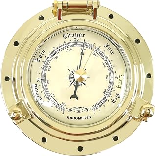 THALASSA 3.8-Inch Marine Brass Boat Barometer of 2.5-Inch Opening, Precision Weather Station for Ships, Corrosion-Resistant, Easy Installation, Accurate Air Pressure Measurement for Safe Navigation
