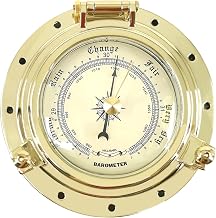 THALASSA 3.8-Inch Marine Brass Boat Barometer of 2.5-Inch Opening, Precision Weather Station for Ships, Corrosion-Resistant, Easy Installation, Accurate Air Pressure Measurement for Safe Navigation