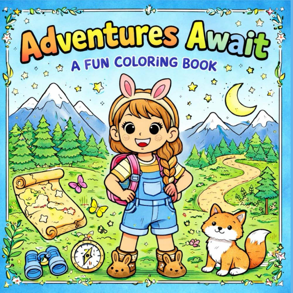 Adventure Awaits: A Fun Coloring Book: Adventurous coloring book for children. Advances throughout the pages, great for cognitive training and letting the imagination roam wild.