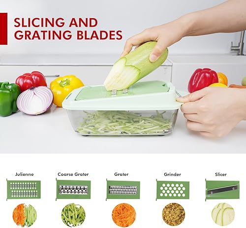 Miniatura 5 de GFY Vegetable Chopper 12 en 1 para corte rápido y uniforme, preparación de comidas que ahorra tiempo, picadora de verduras de 8 cuchillas con
