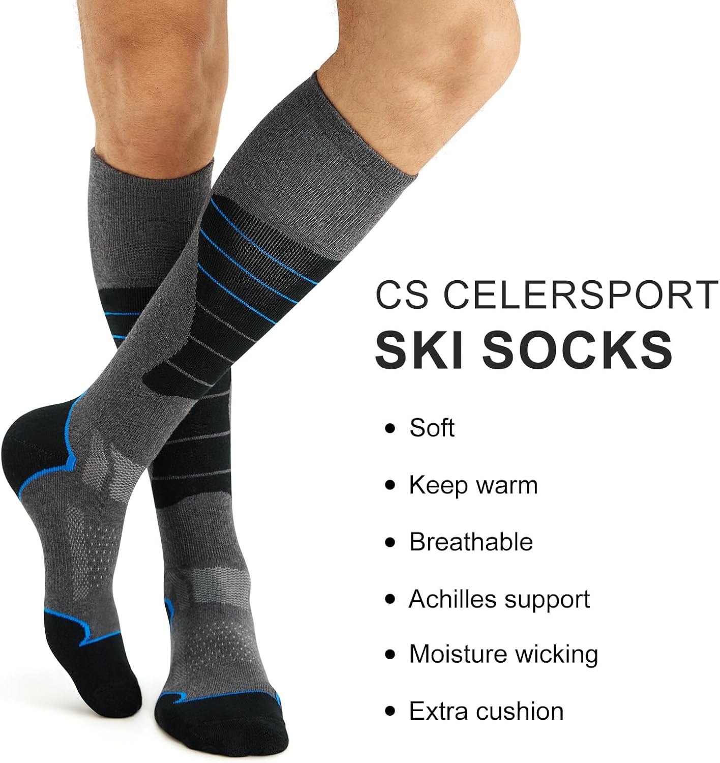 CS CELERSPORT 2/3/4 Pack Ski Socks for Men and Women Skiing, Snowboarding, Winter Performance Socks