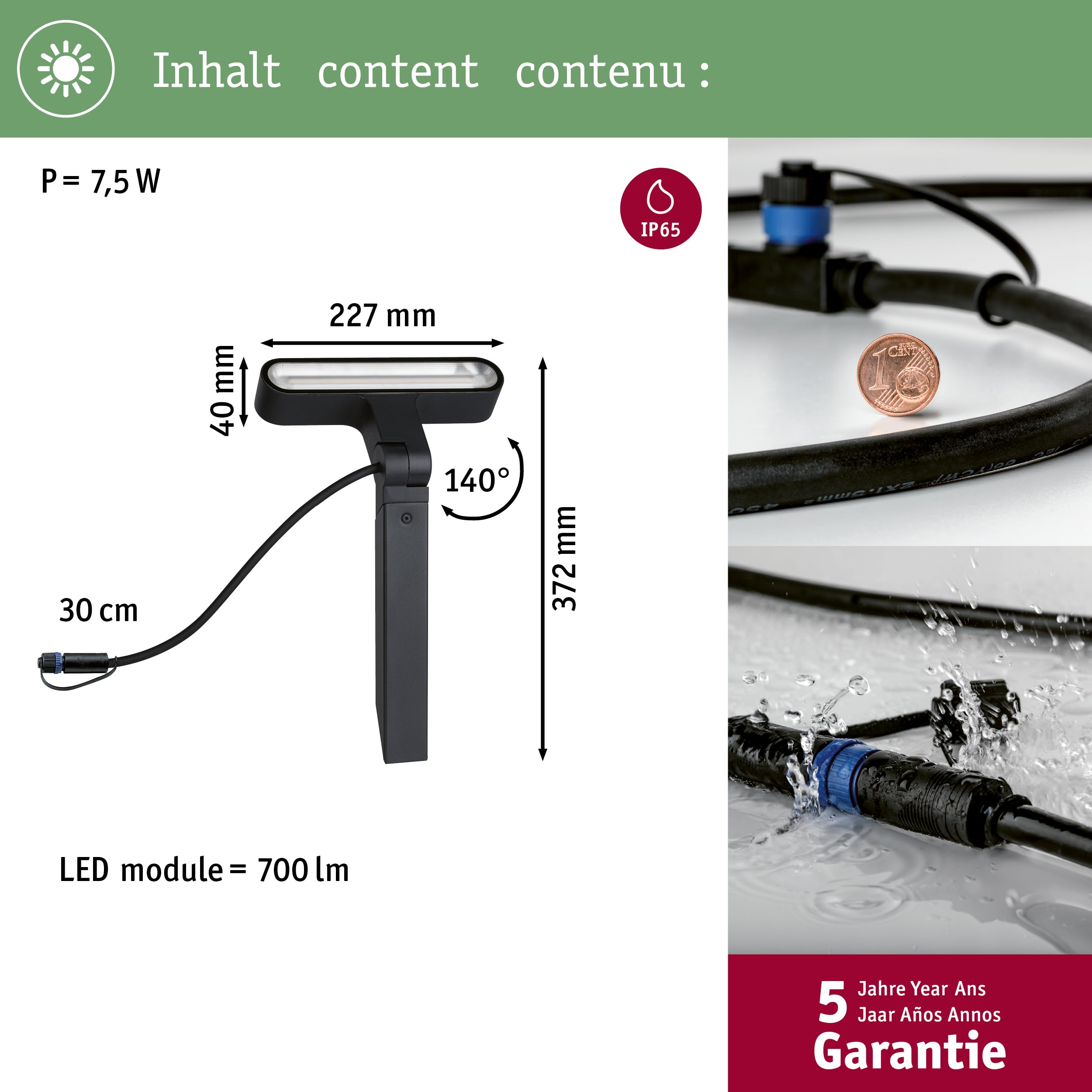 Paulmann 94544 LED apparecchio per Esterni Plug & Shine Spot Ito IP65 incl. 1x6 Watt dimmerabile Antracite Metallo, plastica 3000 K 6 W