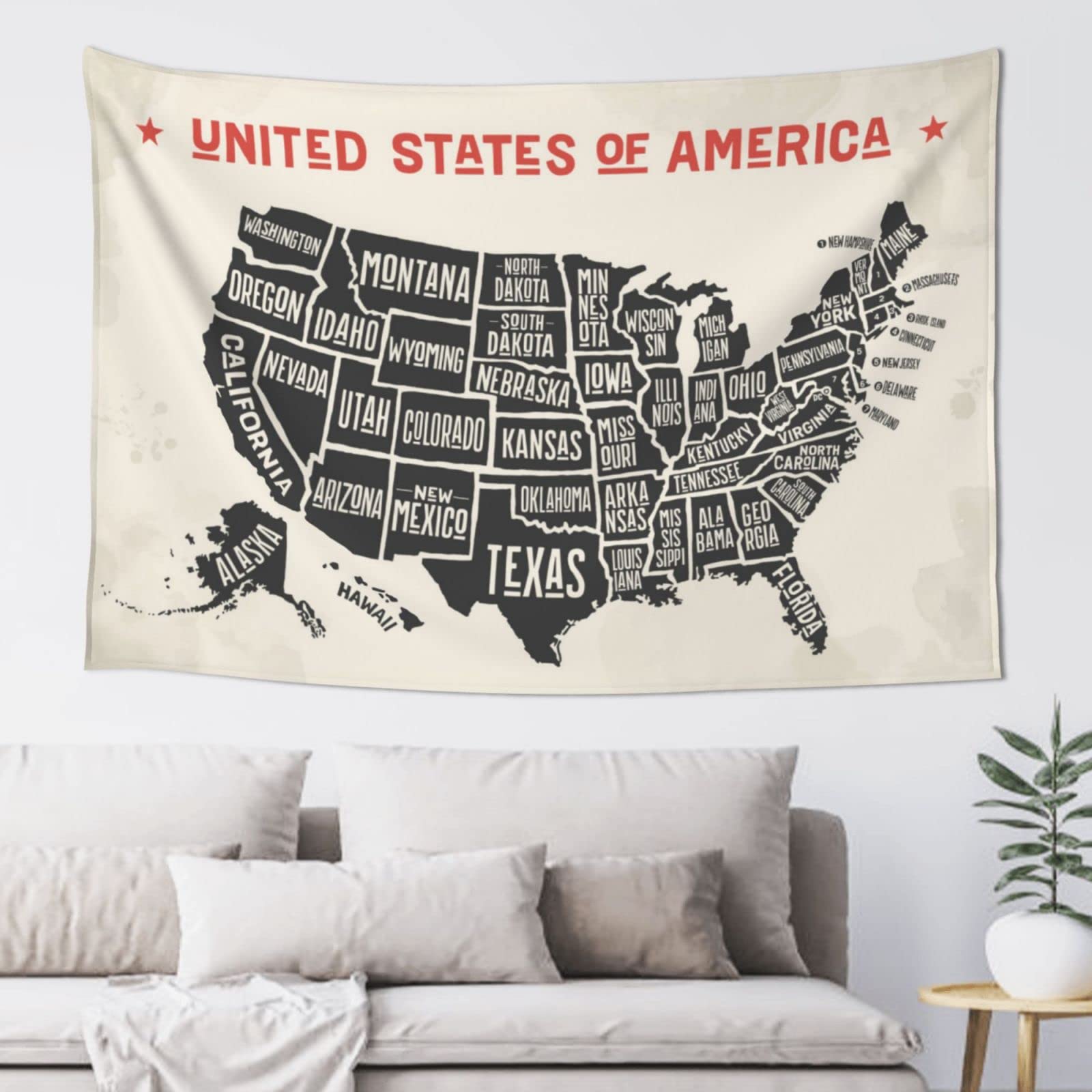 Amazon.co.jp: タペストリー アメリカ合衆国 地図 布ポスター アメリカ 