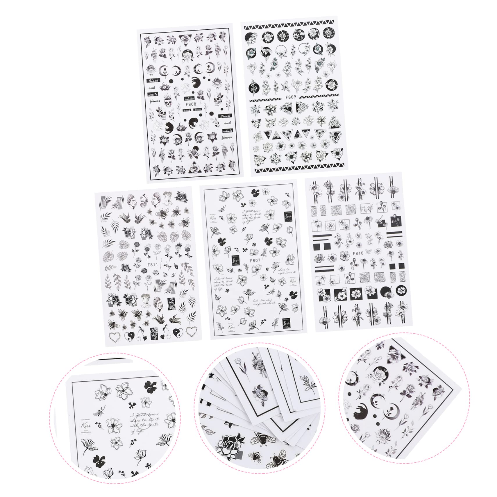 CALLARON 5 Set Adesivi Per Unghie Fiori Set Nail Art Autoadesivi Per Decorazioni Unghie Design E Sicuro E Accessori Creativi 10 Fogli*5