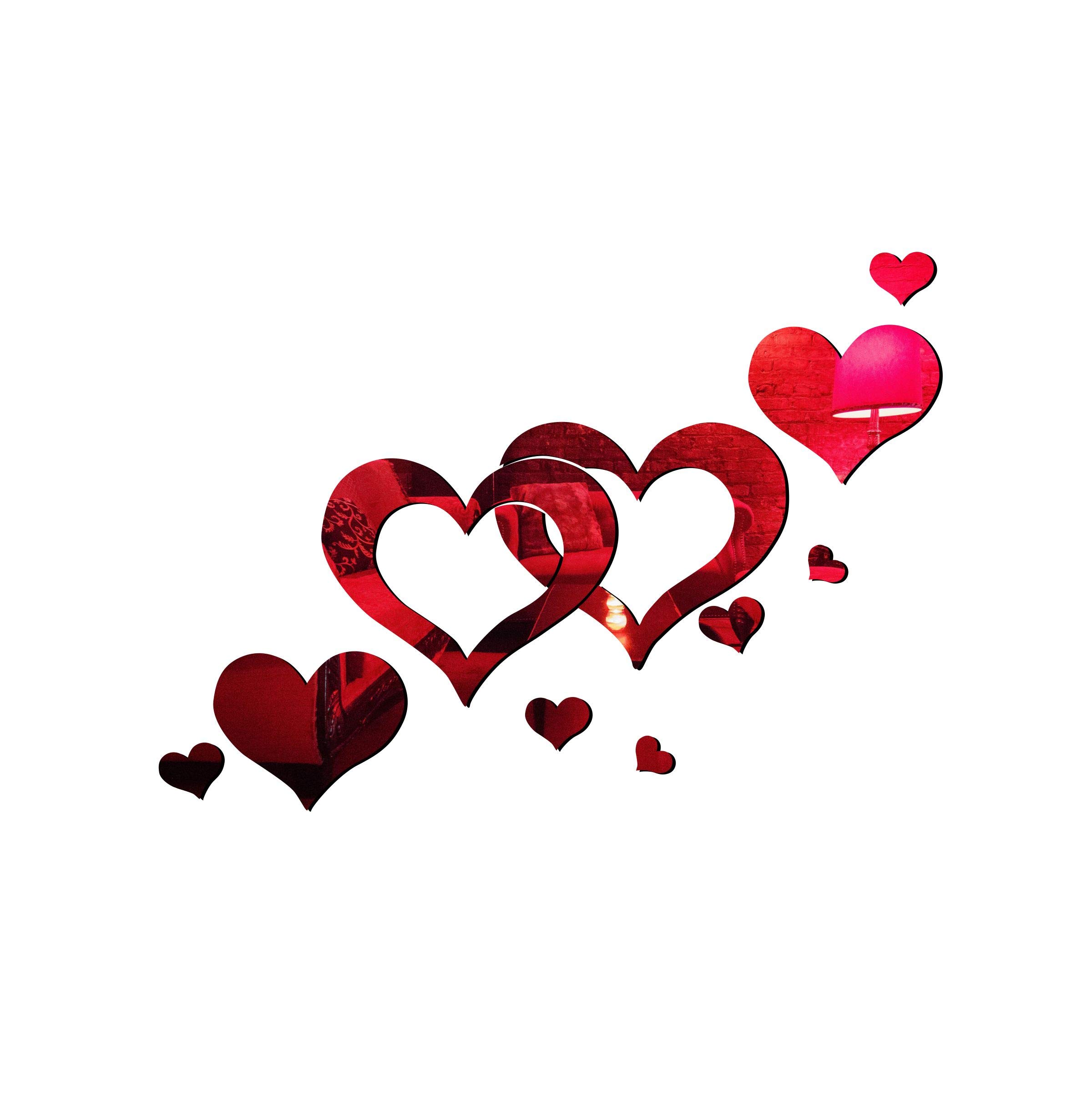 Decor Kafe Acrylic 3D Loving Heart Acrylic Mirror Wall Sticker (Red)
