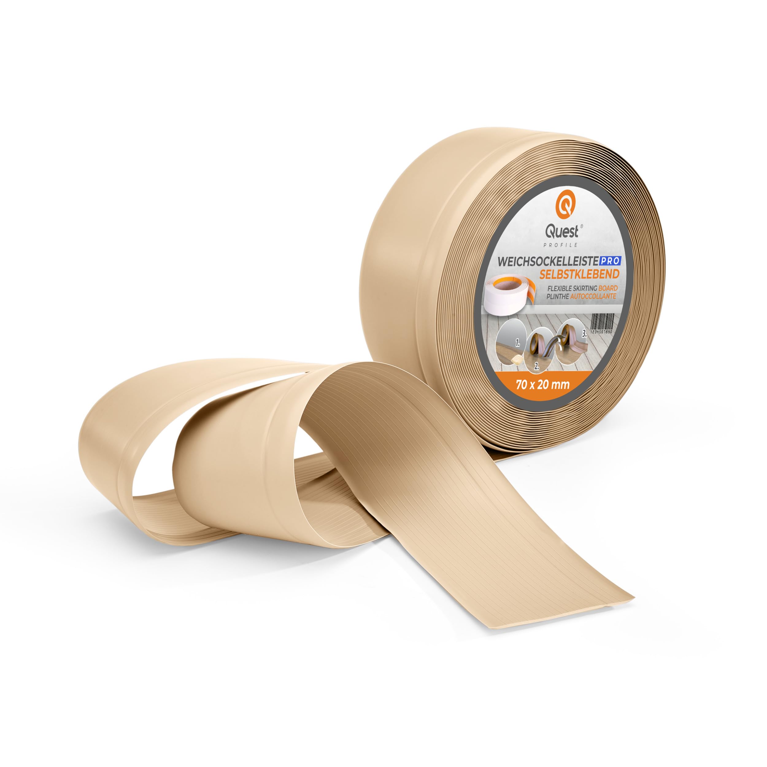 Quest Battiscopa Morbido 70 x 20 mm Flessibile - Sabbia, 15 mb | Zoccolo decorativo in PVC per pareti e pavimenti, resistente ad acqua e muffa, senza forare, resistente ai raggi UV