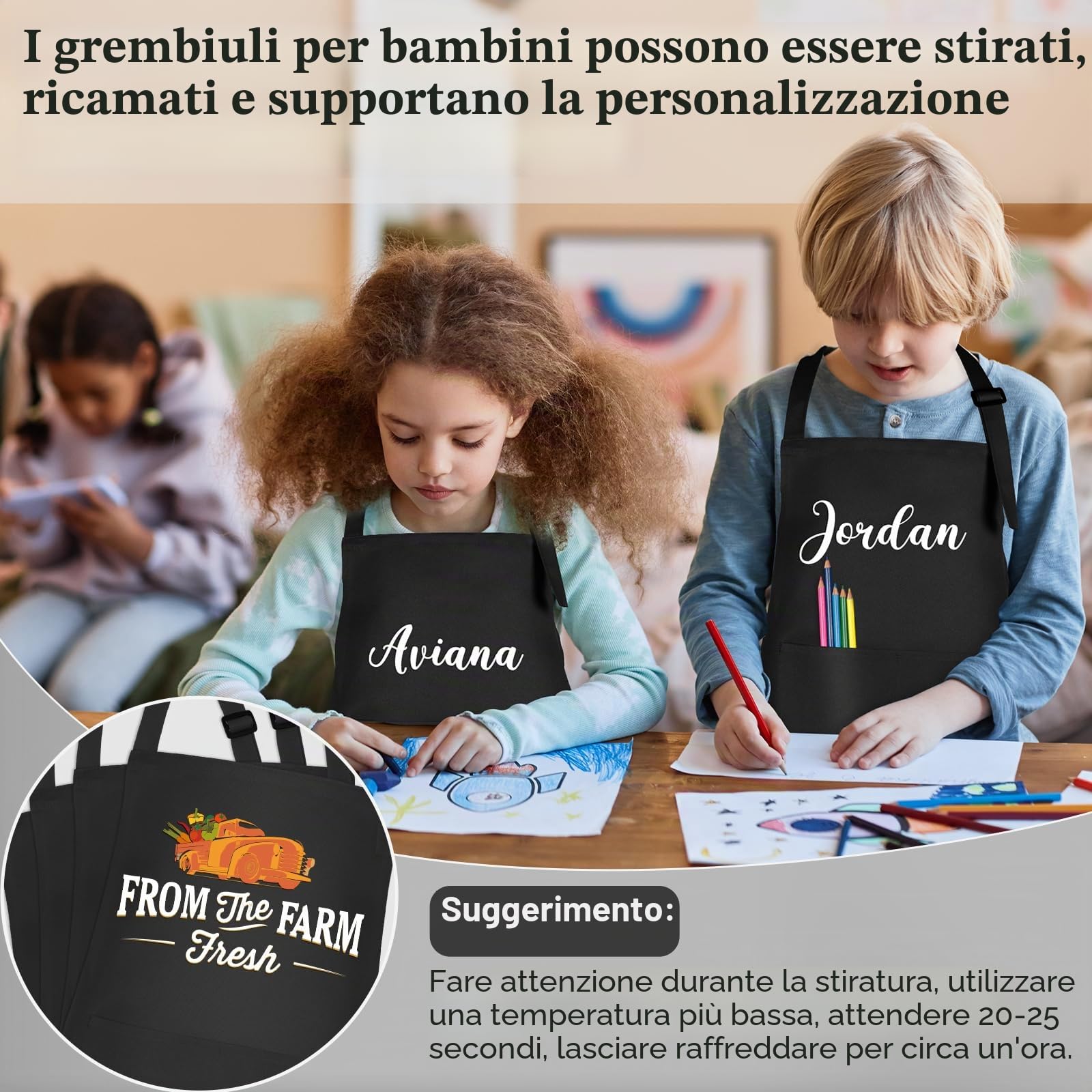 BOUBONI Grembiule per bambini, con 2 tasche, regolabile, da chef, per pittura, cucina, pasticceria, pittura e artigianato