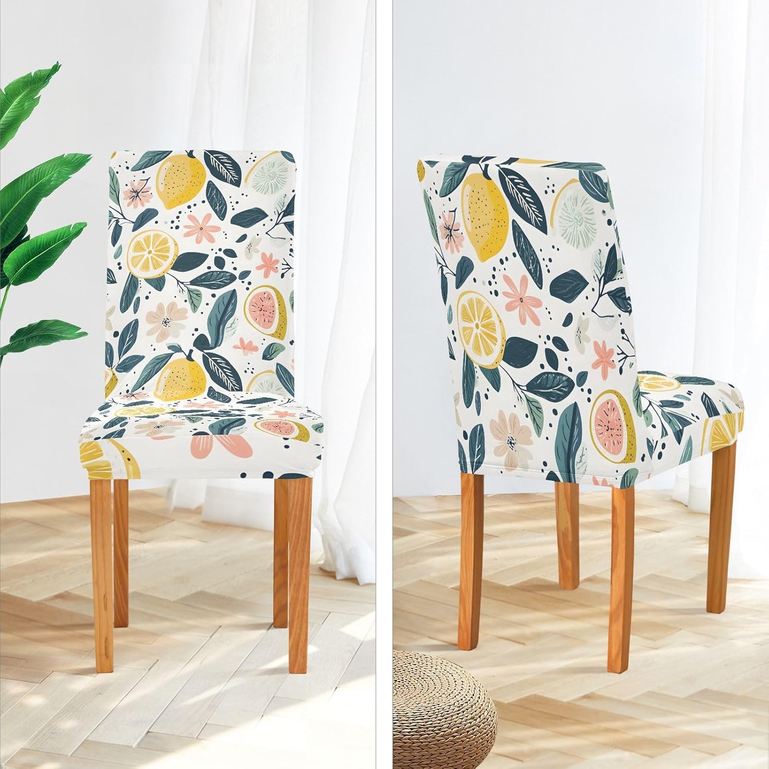 ALAZA Chair Covers for Dining Room, Lemon Flower Leave Stretch Chair Cover Sets Chair Protector Removable Washable for Ktichen Restaurant Hotel
