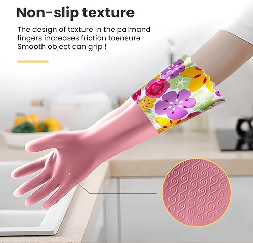 Miniatura 5 de KAQ 3 pares de guantes de limpieza de goma, guantes reutilizables para lavavajillas para cocina con forro de algodón, puño largo de 16 pulgadas,