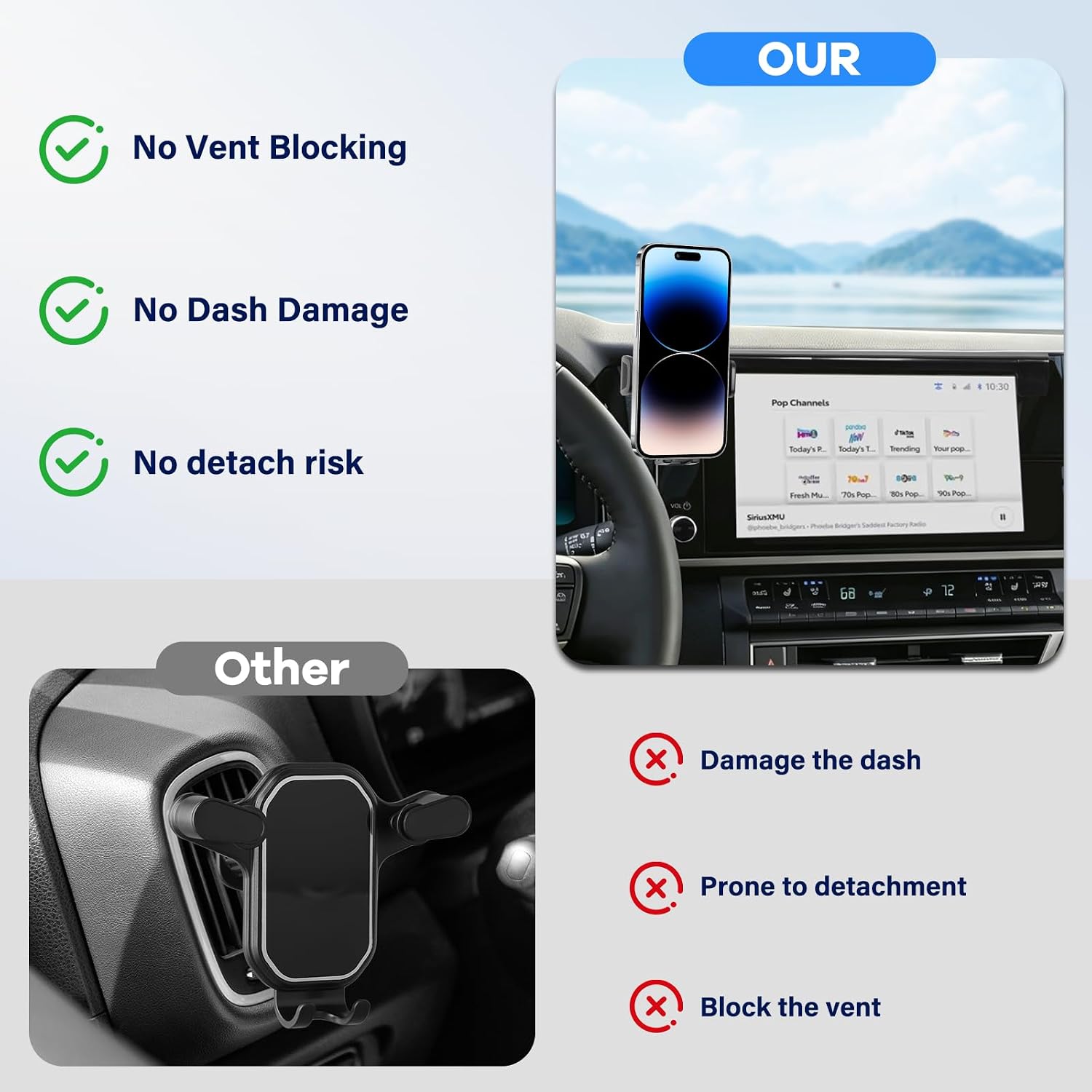 Car Phone Holder Fit for Toyota Camry LE/SE 2025-2026 Accessories -Cell Phone Mount for Camry 8 inch Touchscreen Hands-Free 360° Rotation(NOT FIT 12.3 inch) Does Not Affect Air Vent