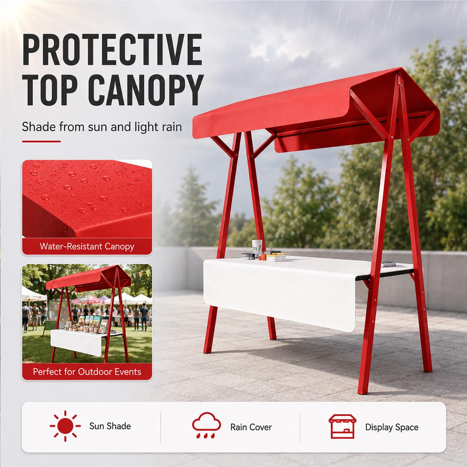 Puesto Portátil para Mercado de Agricultores, Estructura Plegable para Puestos de Mercado Venta Ambulante y Eventos(130x60x200cm)