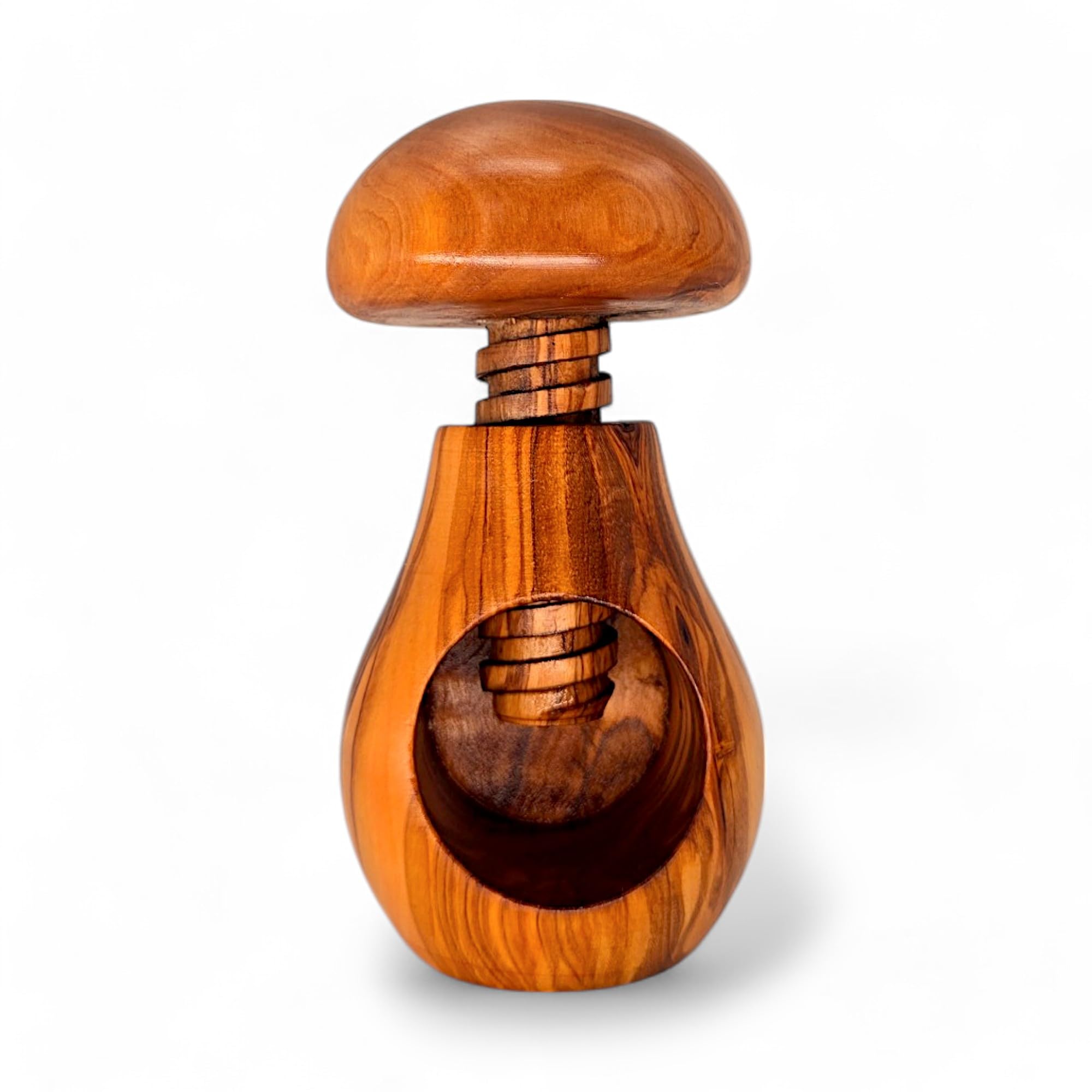 Oliveart Natural Olive Wood Grain Nutcracker (Mushroom) - Handcrafted Olive Wood Nutcracker Set | Unique Traditional Lever And Modern Design | Nut Cracking Tools For Walnuts, Pecans, Hazelnuts