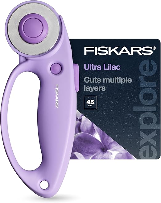 Fiskars Loop Rotary Cutter, Explore Collection Ultra Lilac, Precision-Ground Steel Blade for Fabric, Felt and Vinyl, 45mm