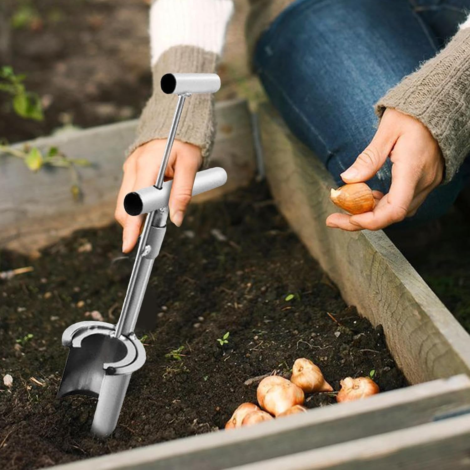 Trapiantatrice per piantine di piante e alberi da frutto strumento per piantare bulbi strumenti semi in acciaio inossidabile con campionatore di terreno a manico lungo aeratore prato fioriera