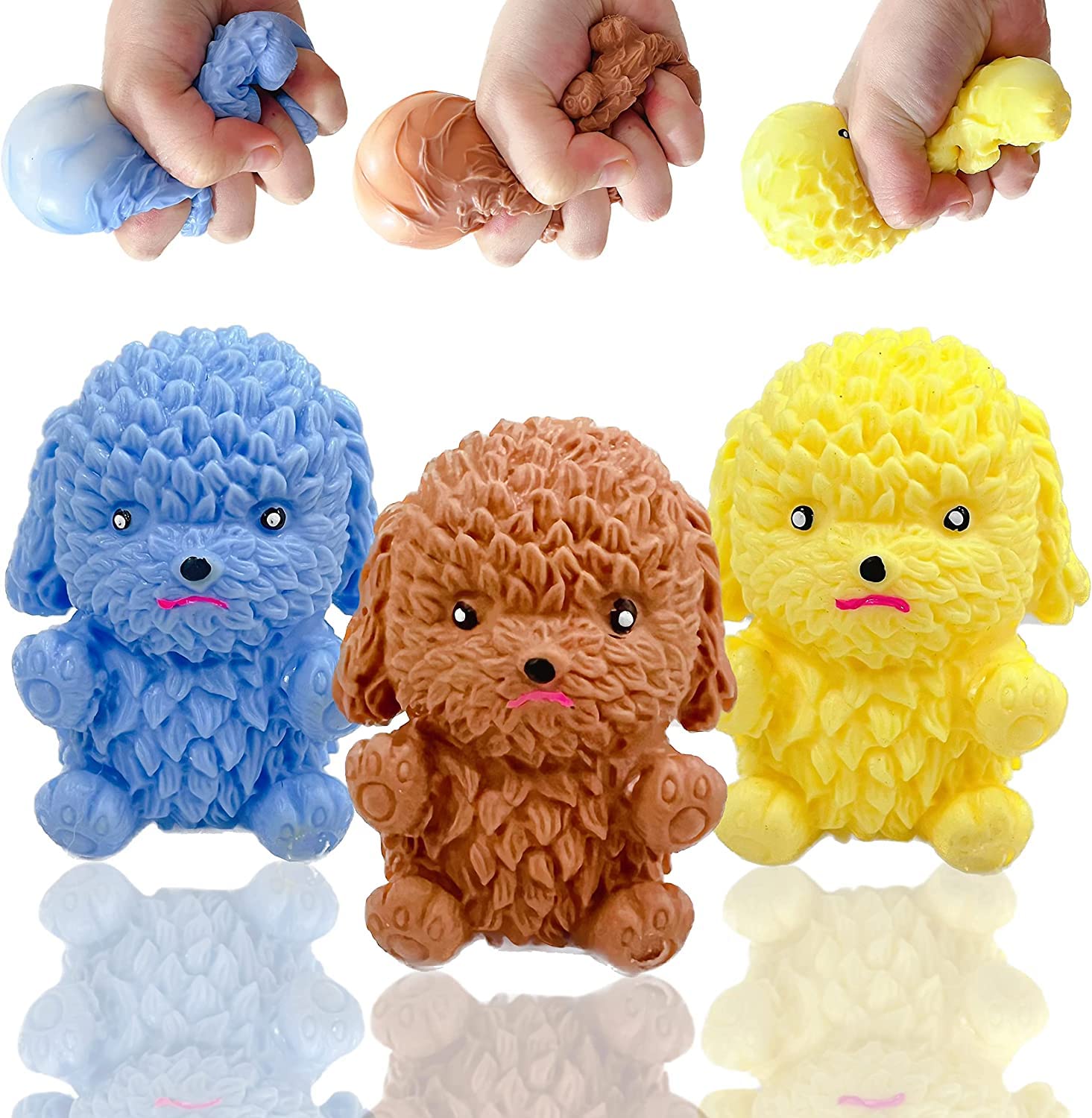 LOPOTION 3Pcs Dog Squishy Stress Balls,Emulation Dog Squeeze Toy,Sensory Stress Balls,Dough Balls,Stress Relief Balls Gifts for Boys, Girls, Teens