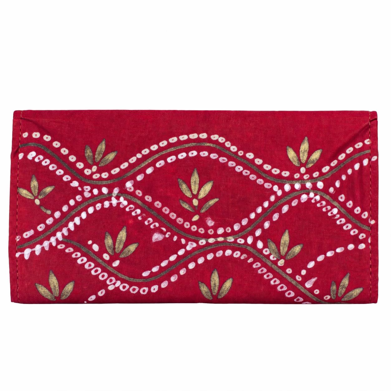 Red Silk Money Cover | Hand-Painted Wave & Leaf Motif Cash Envelope for Weddings, Shagun & Festive Gifting - Reusable Traditional Silk Envelope 1