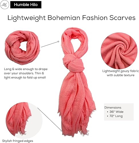 Miniatura 4 de Humble Hilo Bufanda de gasa de algodón tejido para mujer, estilo bohemio, chal, envoltura para la cabeza con borde con flecos, ligera, pliegues
