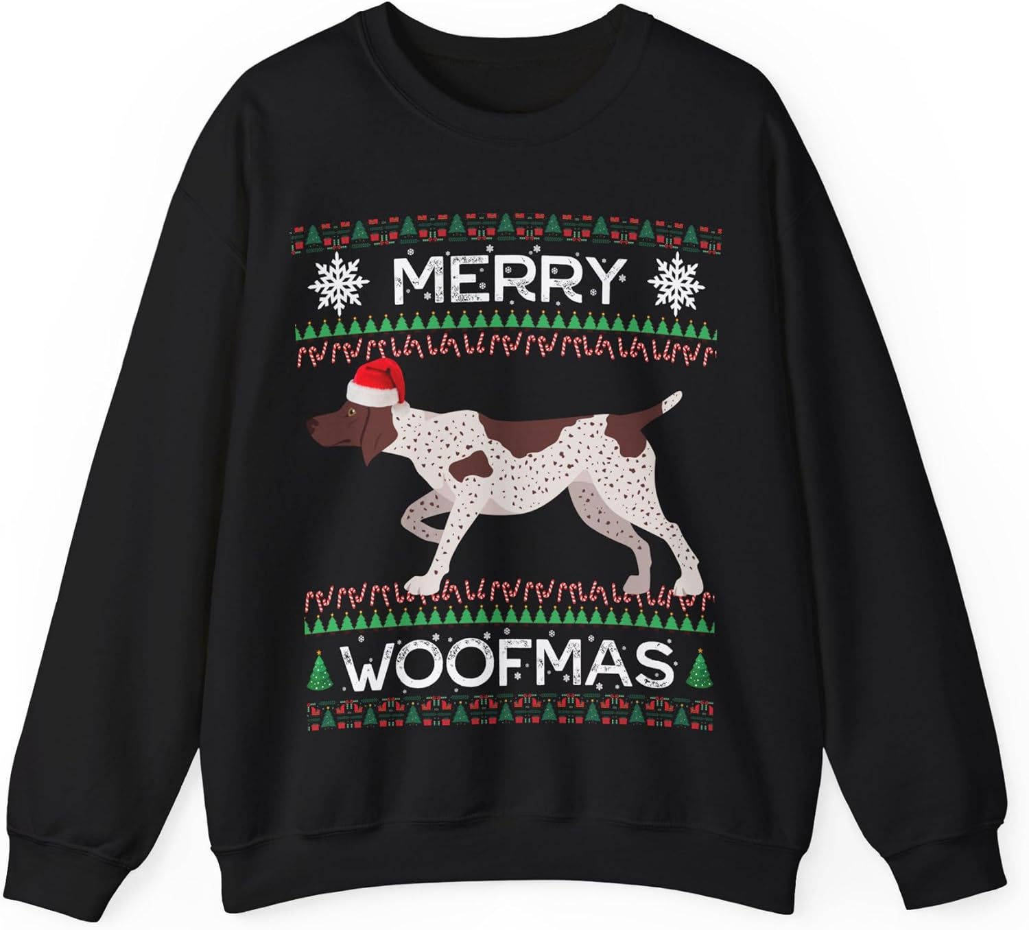 GSP Christmas Sweater German Shorthaired Pointer Gift Sweatshirt Holiday Present for GSP Mom Dad Unisex Long Sleeve Woofmas