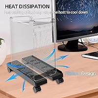Vista 6 de Soporte de CPU móvil ajustable, Soporte de torre de computadora ventilado con 4 ruedas con rodamientos se adapta a la mayoría de torres de PC