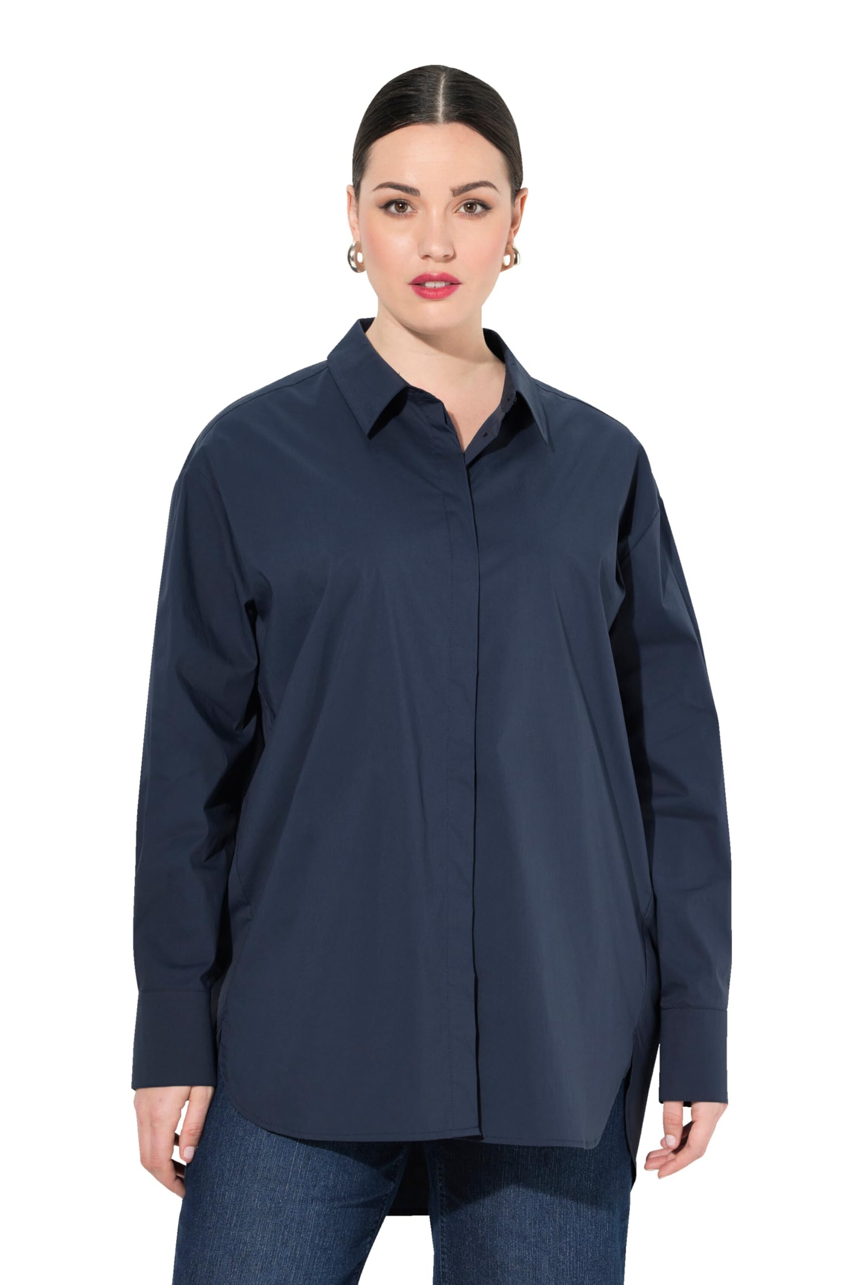 Ulla Popken Bluzka Kobiety Hemdbluse, Perlmuttknöpfe, Oversized, Hemdkragen, Langarm