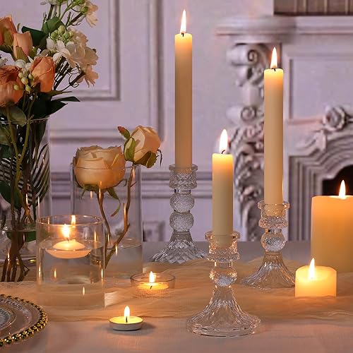 Miniatura 5 de DARJEN Juego de 6 portavelas de cristal transparente, 4 pulgadas de alto y 5 pulgadas de alto para candelabros y velas de pilar, candelabros de