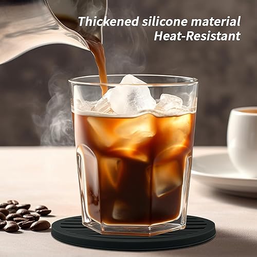 Miniatura 4 de Posavasos para bebidas, 8 piezas con soporte, posavasos de silicona para protección de mesa, resistentes al calor y antideslizantes, posavasos