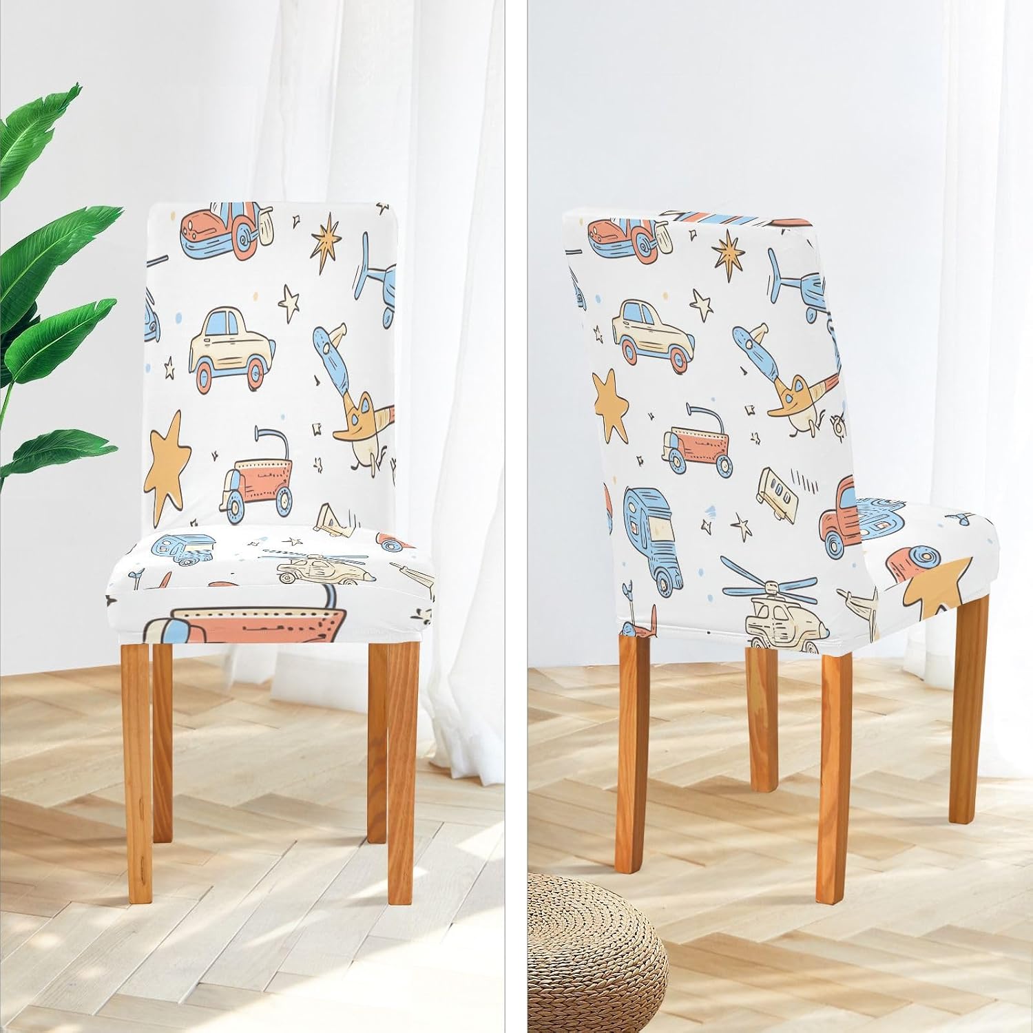 ALAZA Chair Covers for Dining Room, Ca Truck Helicopter Star Stretch Chair Cover Sets Chair Protector Removable Washable for Ktichen Restaurant Hotel