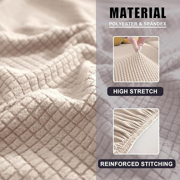 SYLC Caravan Seat Cover Stretch Jacquard, Non-slip RV Dinette Cushion Covers with 2 Straps, Couch Cushion Covers for Camper Sofa Bench (Beige,W 145-185 cm, D 45-65 cm) - 5