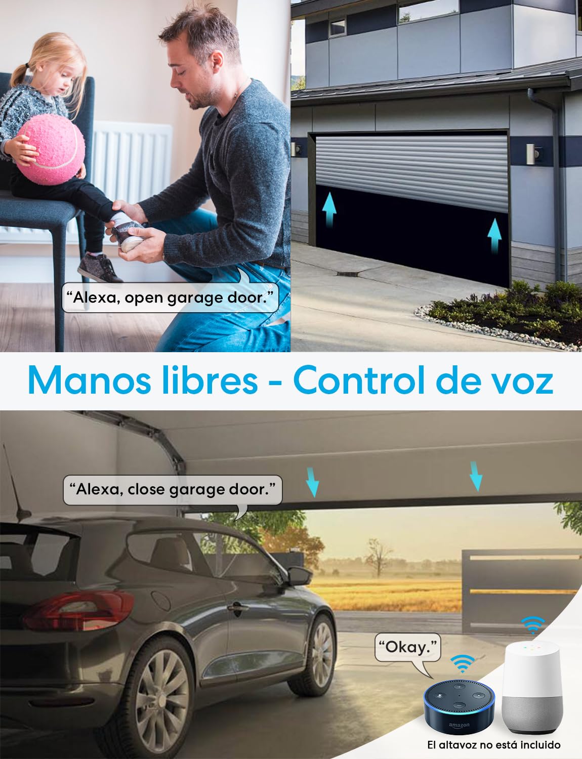 LoraTap Abridor de Puerta de Garaje Inteligente WiFi, Control Remoto de aplicación Smart Life y Control de Voz, Compatible con Alexa y Google Asistente