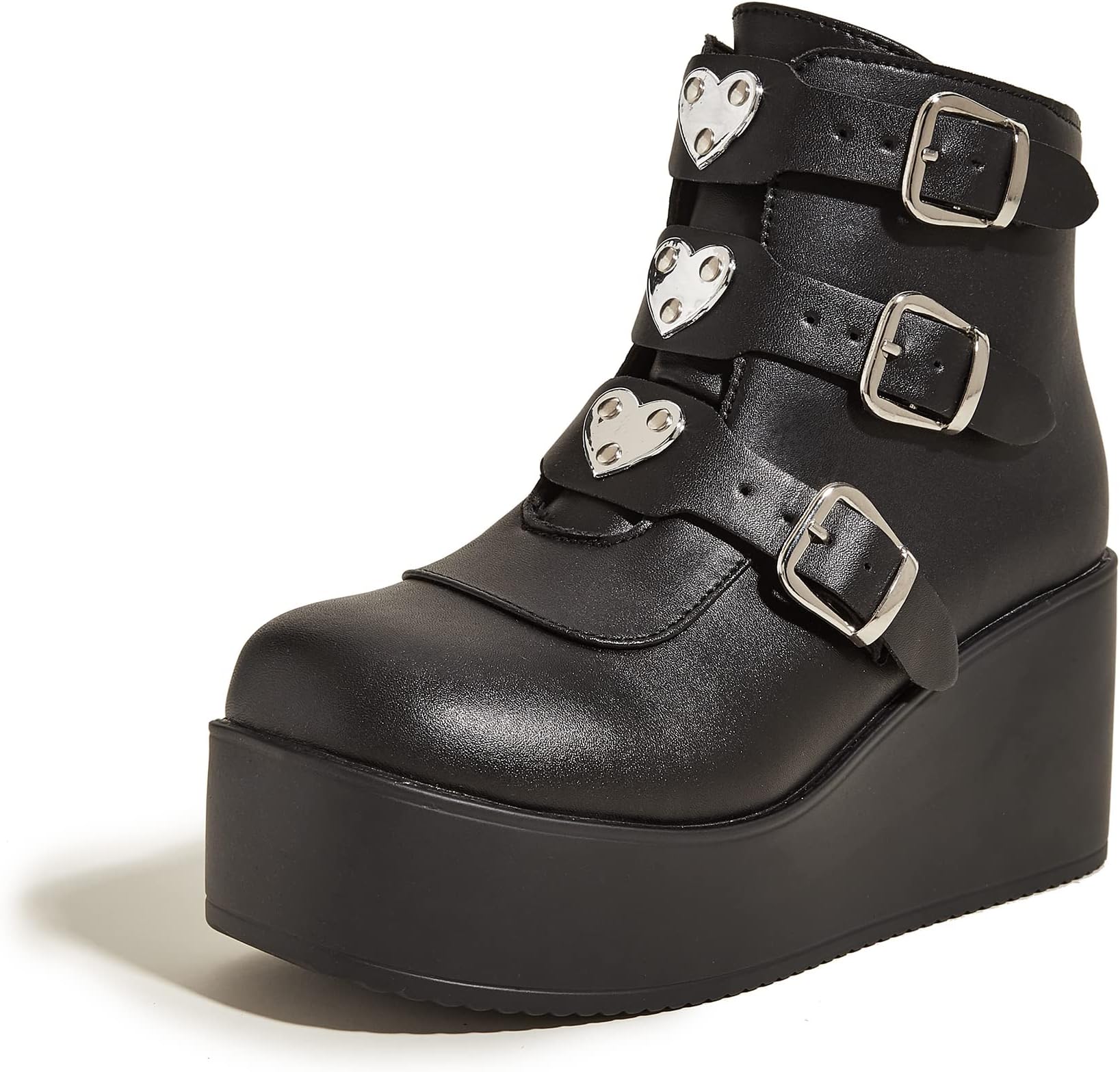 Women Platform Chunky Ankle Boots - Round Toe Zipper Wedges High Heels Rave Buckle Thick Sole Goth Booties