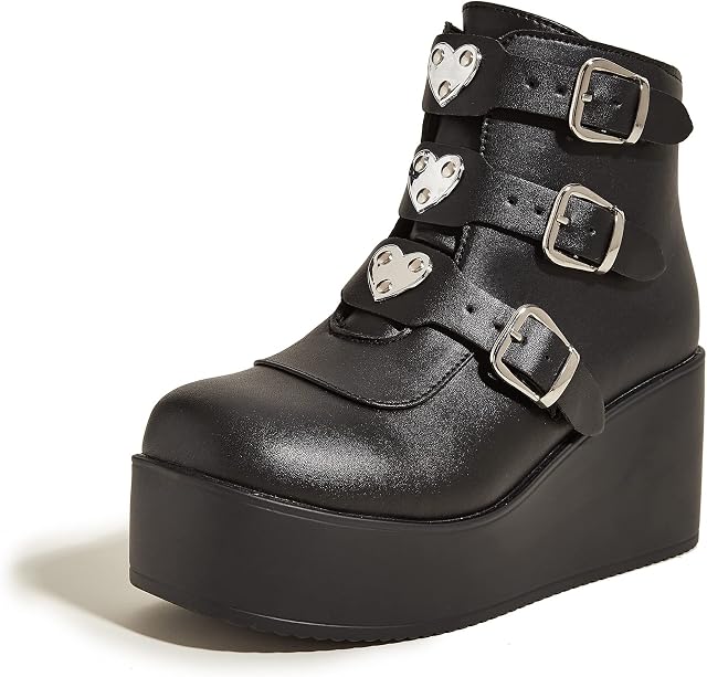 LUCKY STEP Plateforme Femmes Bottes de chevilles de punchy - Zipper orteil rond haies hauts talons Rave Buckle épais semelle Goth Booties