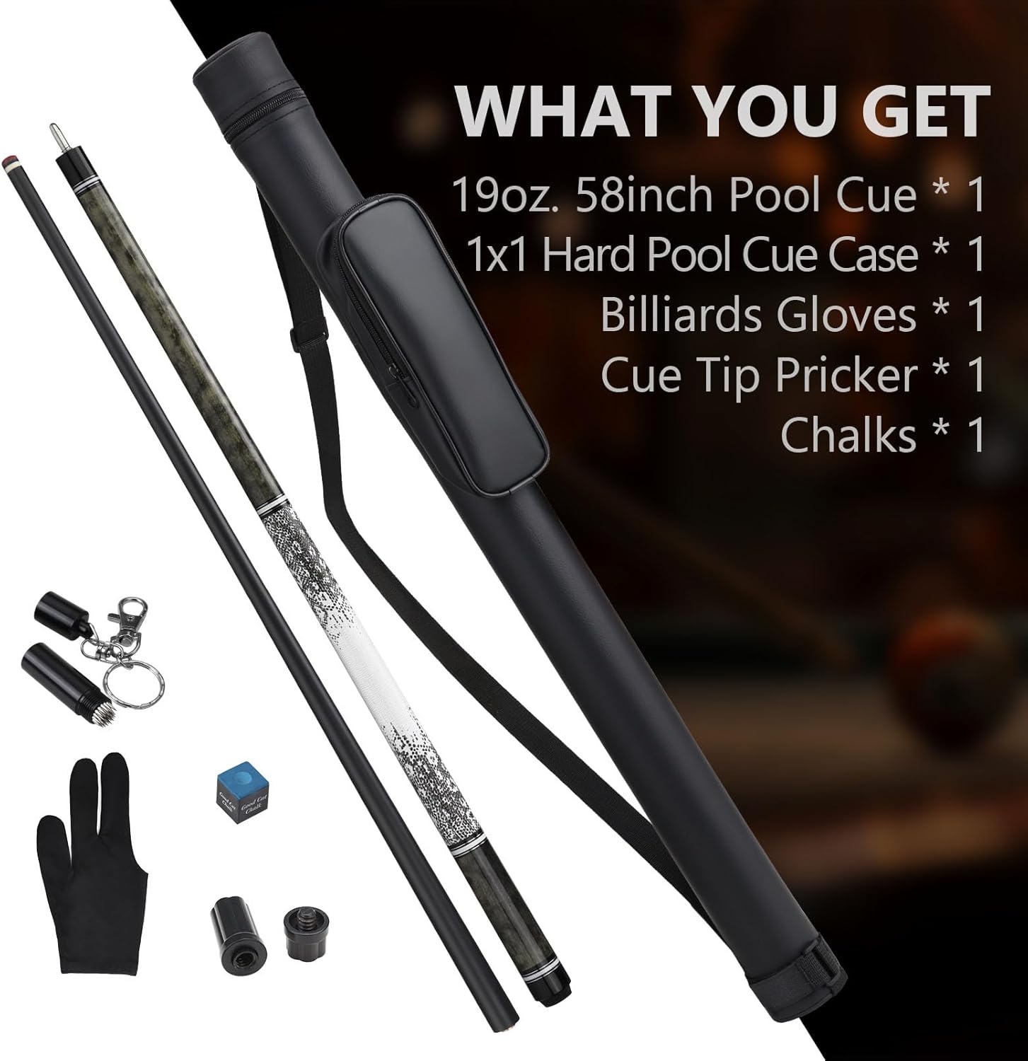 Glass Fiber Pool Cue Stick, 58" Professional Pool Stick for Adults 13mm 6-Layer Rainbow Tips Low Deflection Billiard Cue Stick, Uni-Loc Joint Pin, 19oz