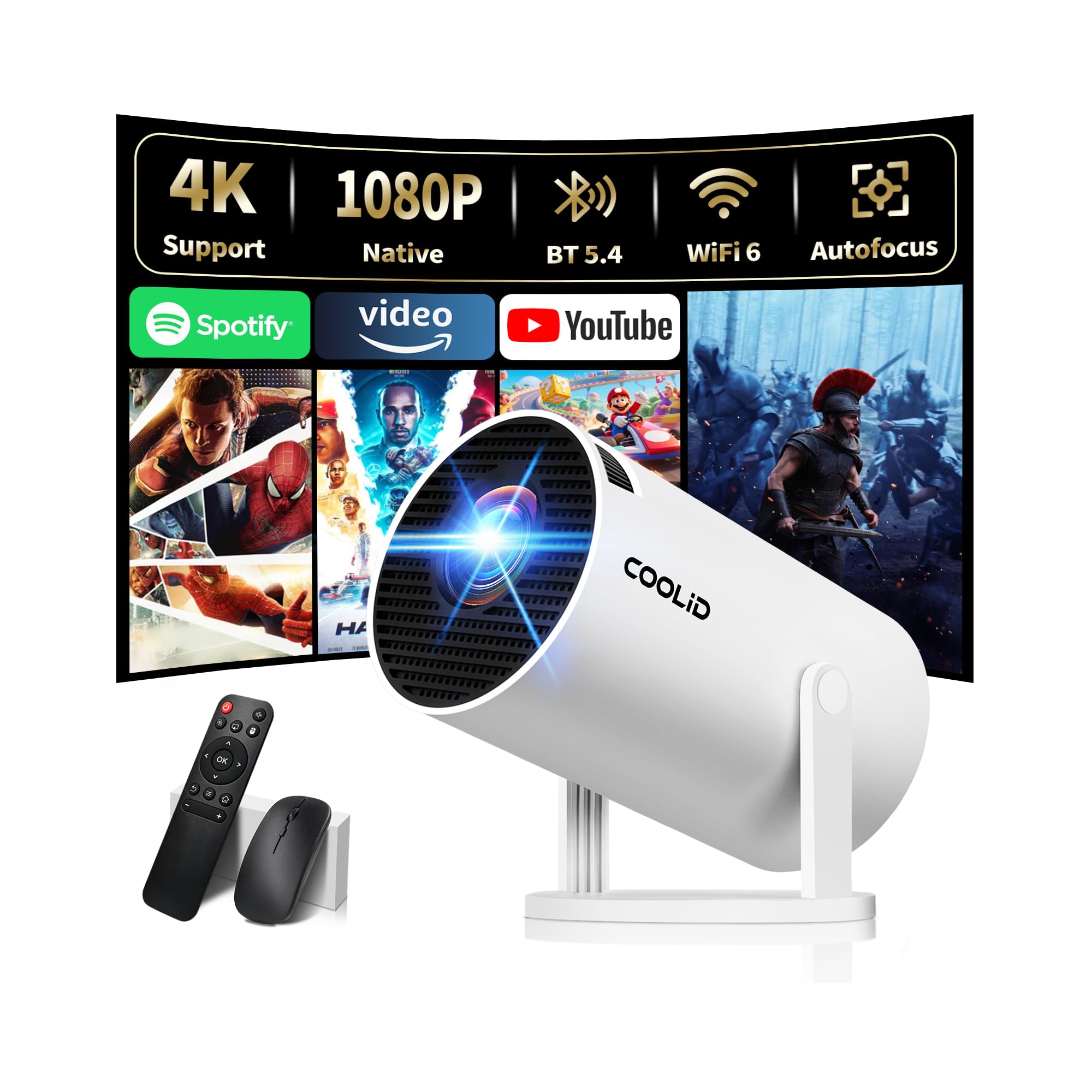 [App Integrada] Mini Proyector 4K Support 1080p con WiFi 6 y Bluetooth 5.4