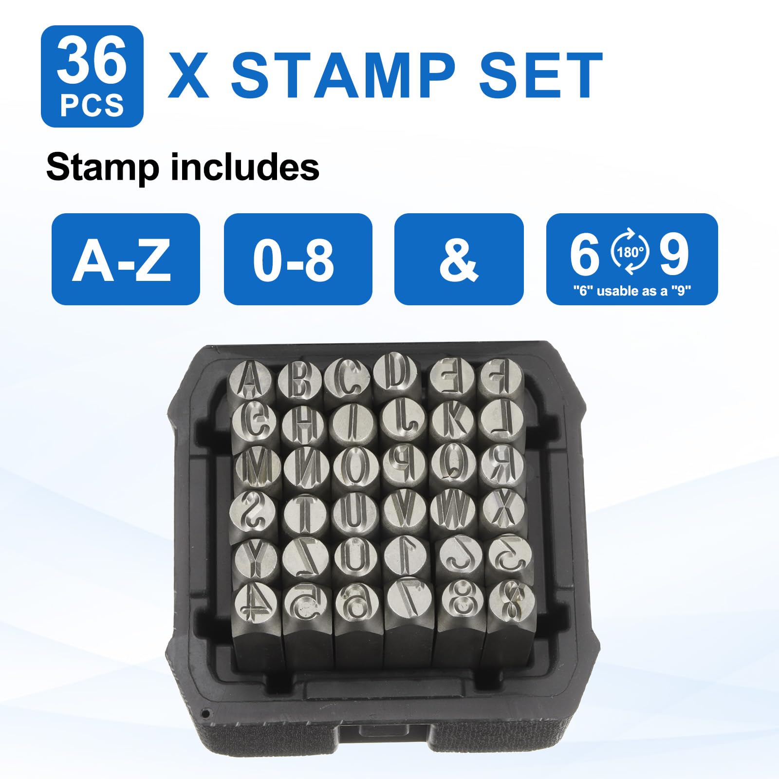 QUARKZMAN 36 Pezzi Caratteri Metallici 15/32" 12mm 40Cr Set Marchi A Lettere Maiuscole E Numeri Con Custodia Per Creazione Gioielli Artigianato Anelli Braccialetti