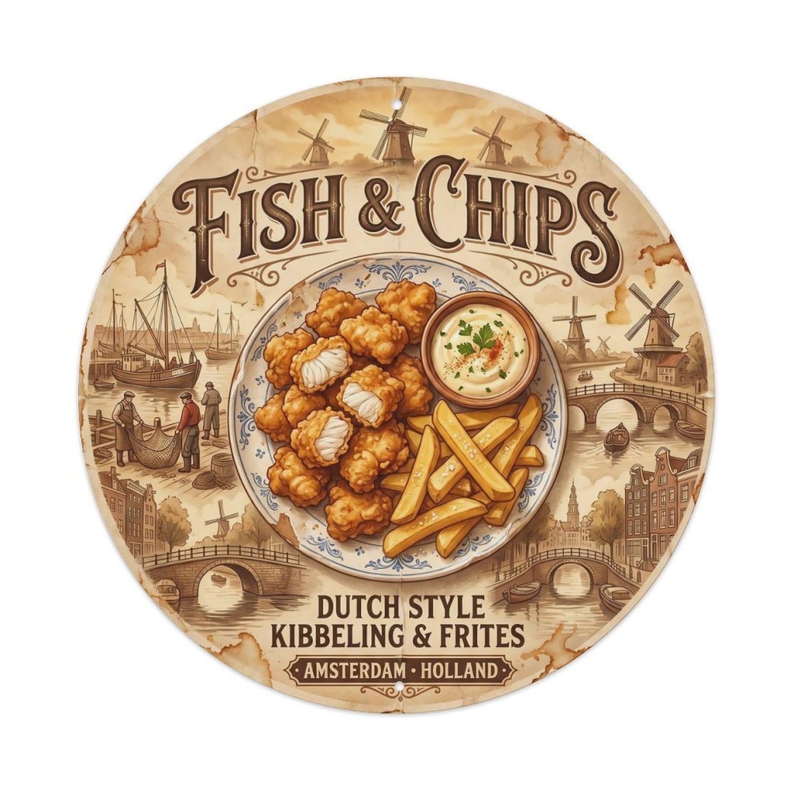 Market Food Fish And Chips Dutch Culture Roadside Diner Metal Tin Sign
