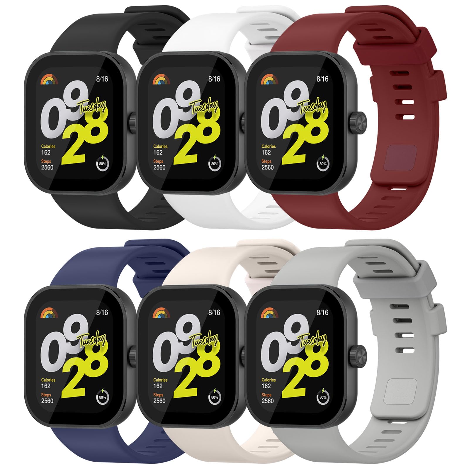 Meliya 6 Piezas Correas para Xiaomi Redmi Watch 5/Redmi Watch 4 Correas,Silicona Pulseras de Repuesto para Xiaomi Mi Band 9 Pro/8 Pro Mujer Hombre