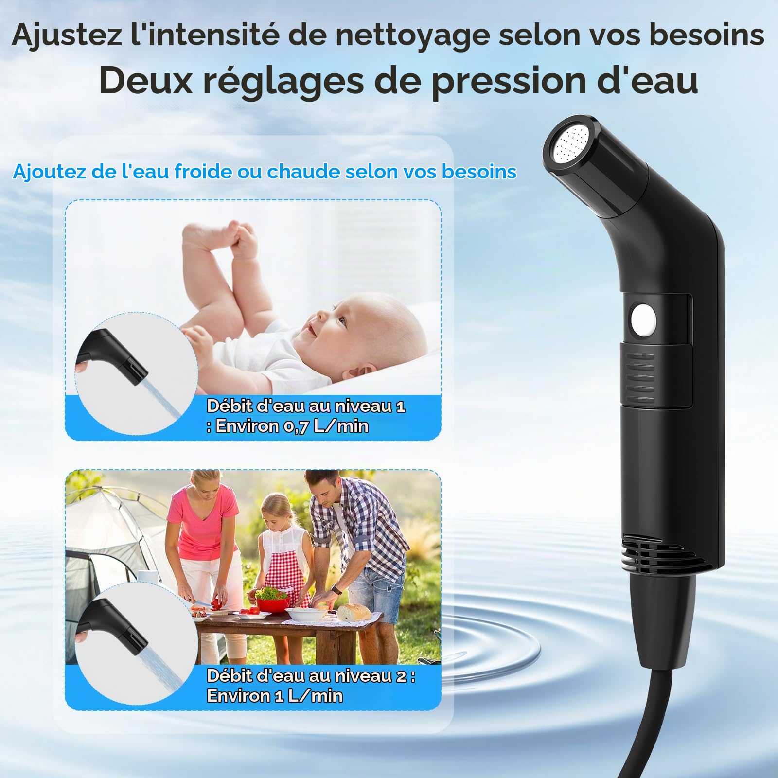Bidet électrique de voyage 2,3 l, bidet portable avec tuyau de 1,2 m, portable pour toilettes, camping, extérieur, douche musulmane, bouteille périnéale, 2 modes